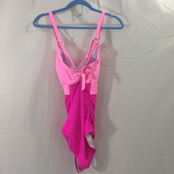 NEW Eomenie Two Tone Cutout One Piece Swimsuit Pink Size Large Tie Back NWT - Picture 5 of 7